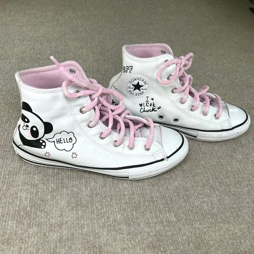 Converse Chuck Taylor Panda Leather High Top‎ Sneakers White Pink 669725C 5.5
